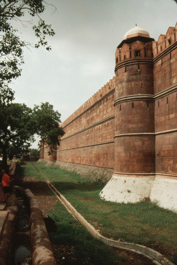 Exterior view of fort wall and moat