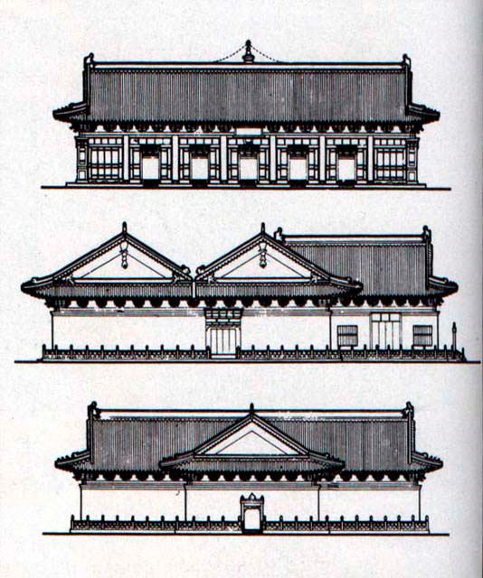 Elevations of prayer hall with co-joined hipped roofs