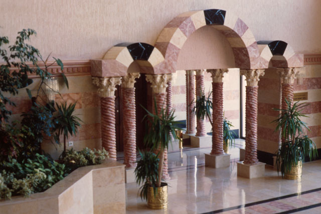 Interior view showing marble columns and arches