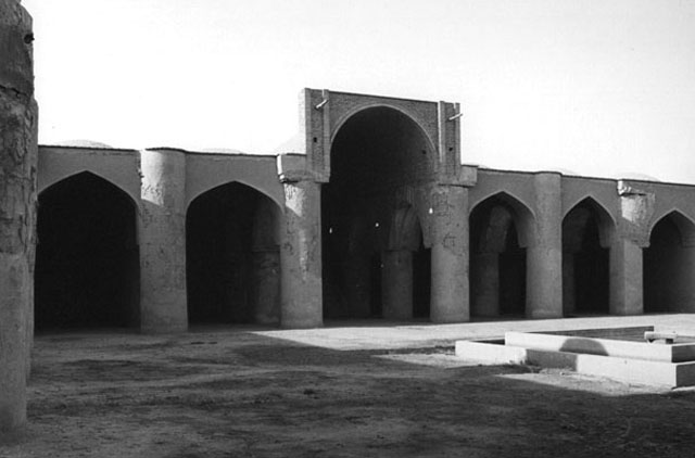 Masjid-i Tarik Khana - View of the courtyard during restoration, toward the southwest, sanctuary iwan