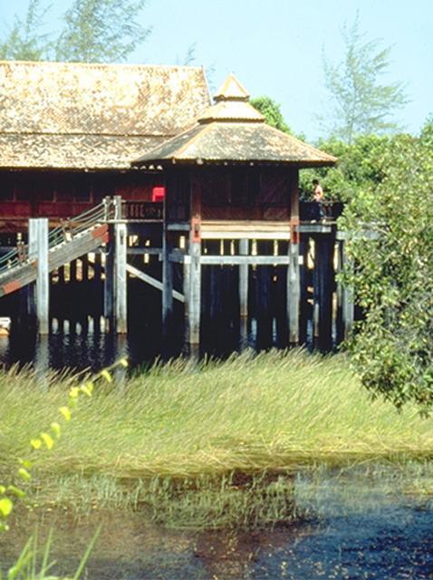 Visitors' Centre which includes a museum and river pavilion is raised above the water to protect a turtles breeding ground