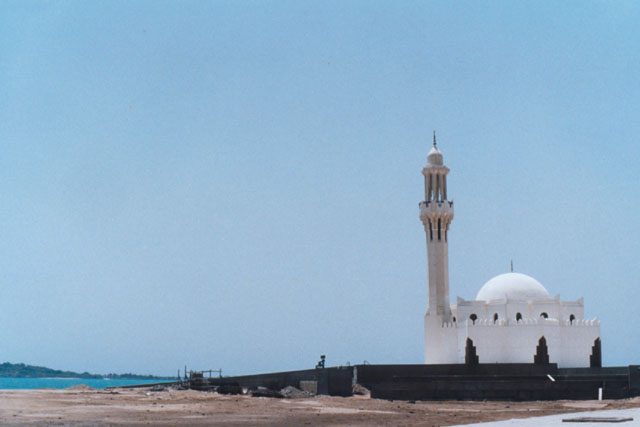 Mahmoud Farsi Mosque - Exterior view showing dome and minaret against horizon