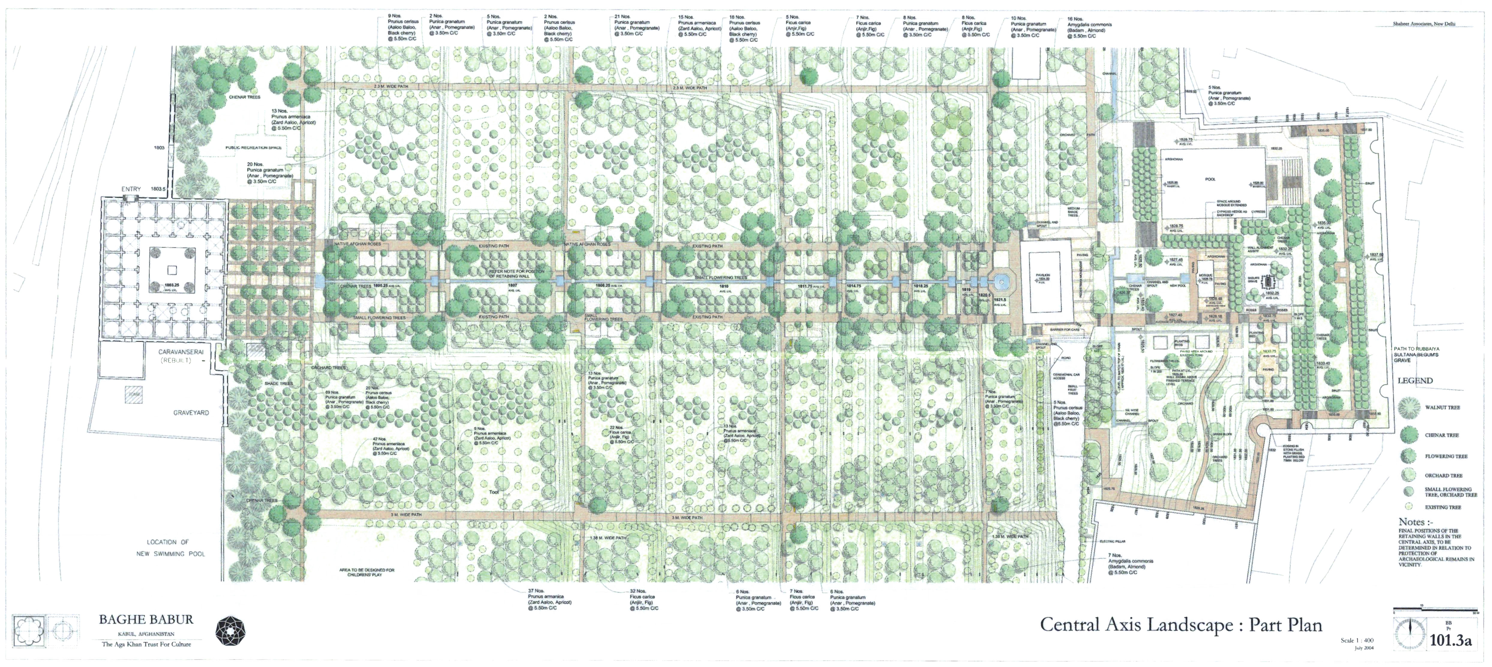 Bagh-e Babur Restoration: Gardens - Partial site plan by Shaheer Associates (New Delhi), showing proposed landscape scheme