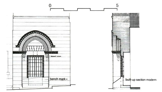 Elevation and section of entrance doorway