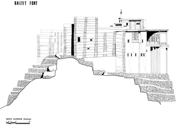 Baltit Fort Restoration - Drawing, north elevation (existing)