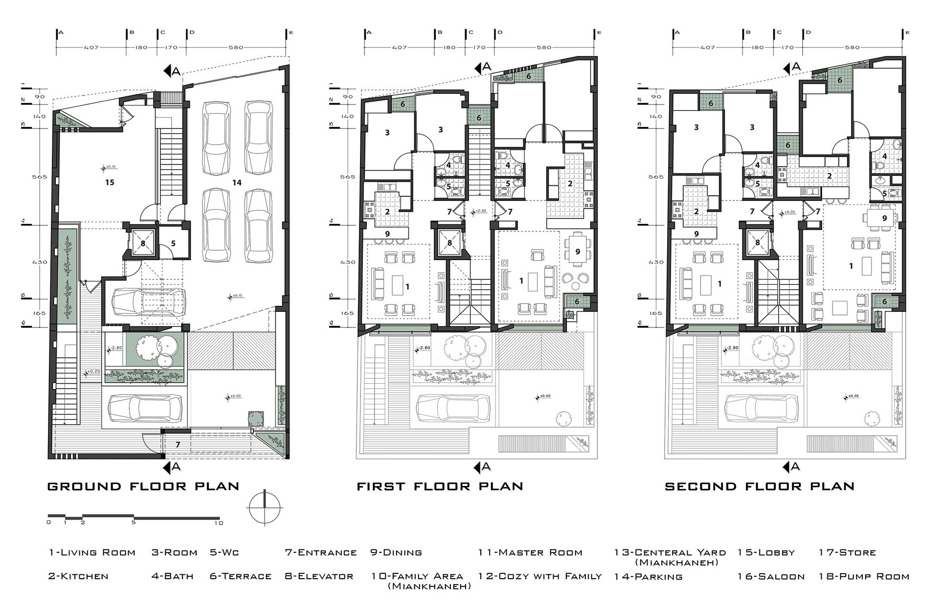 <p>Plan: Ground floor, first floor and second floor</p>