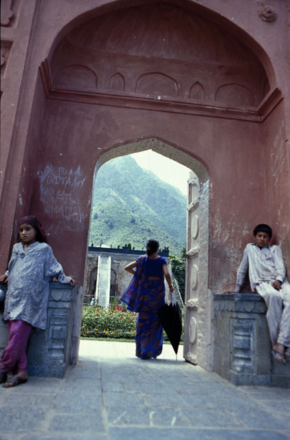 View through front gate to first terrace. The main <i>chadar</i> (water ramp) can be seen through the door.