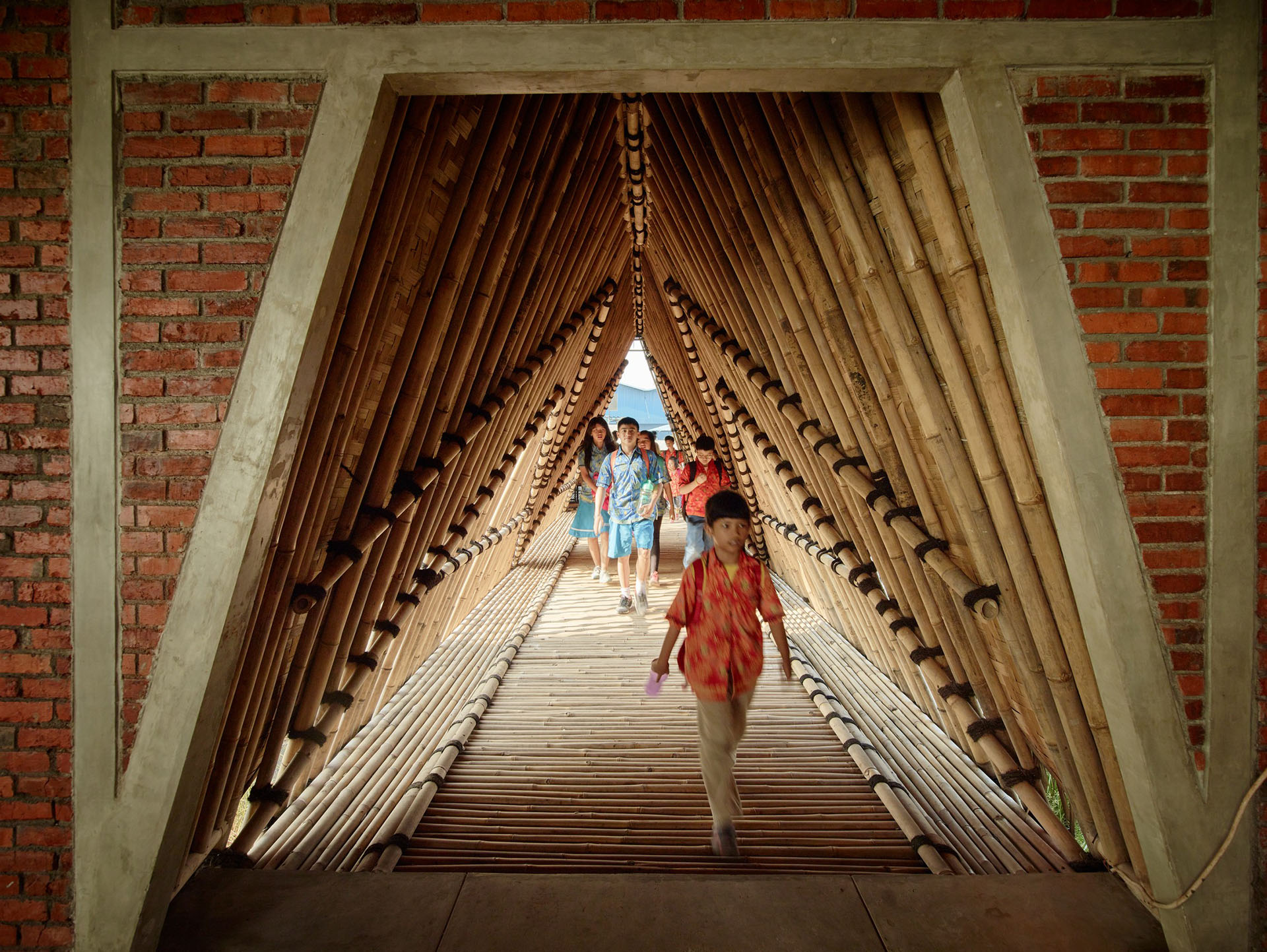 <p>Interior of bamboo bridge</p>