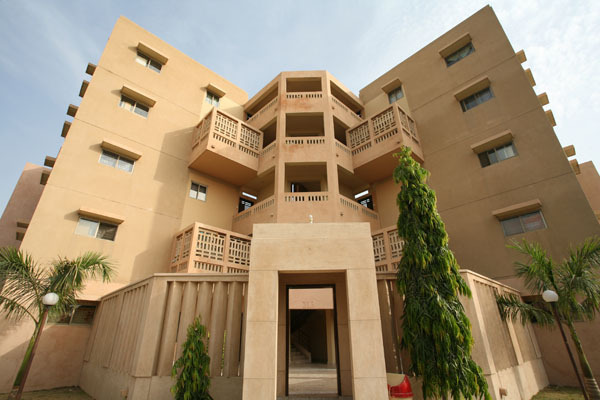 Entrance of an apartment building within the complex