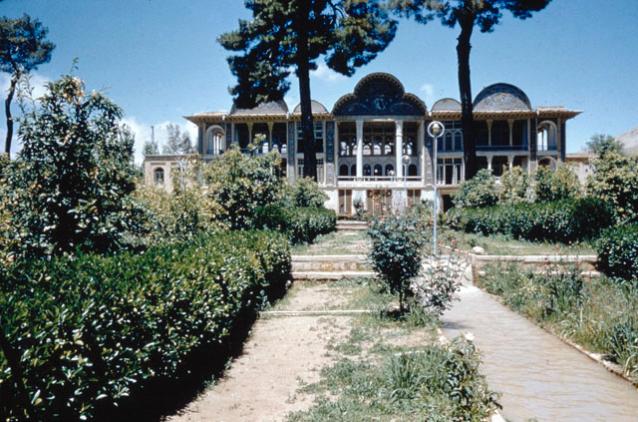 General view of pavilion from within garden, looking northwest