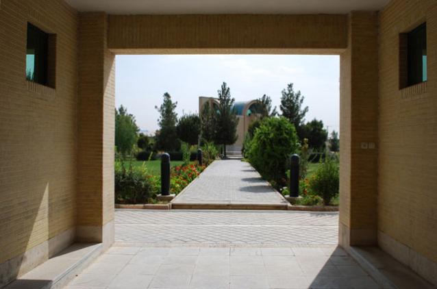 View along main site axis from administrative complex, through the garden to the mosque