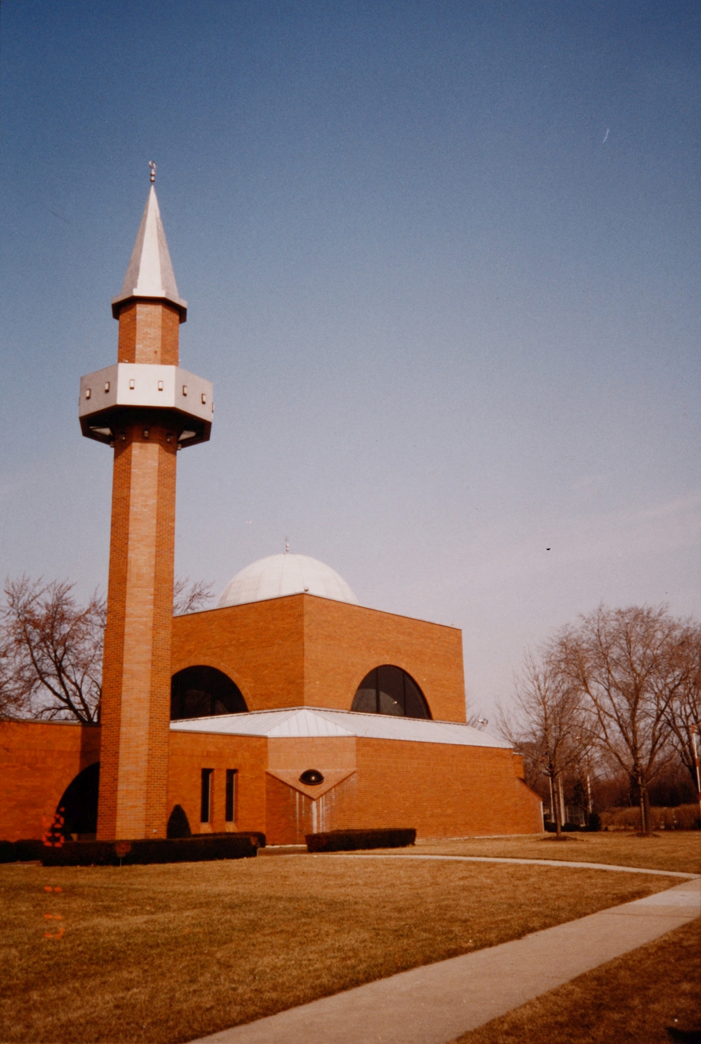 Minaret and exterior of prayer hall, looking north