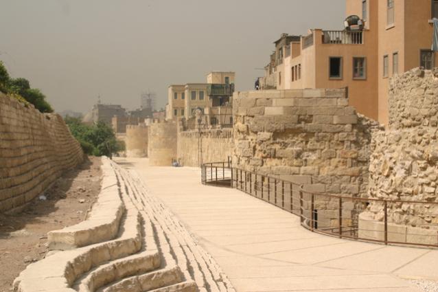 Paved promenade along the Historic Wall inside Al Azhar Park