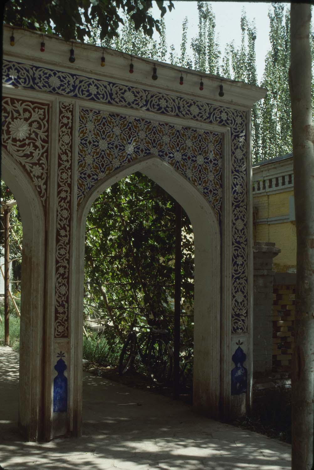 <p>View of courtyard in old guest house in Xinjiang, China.</p>