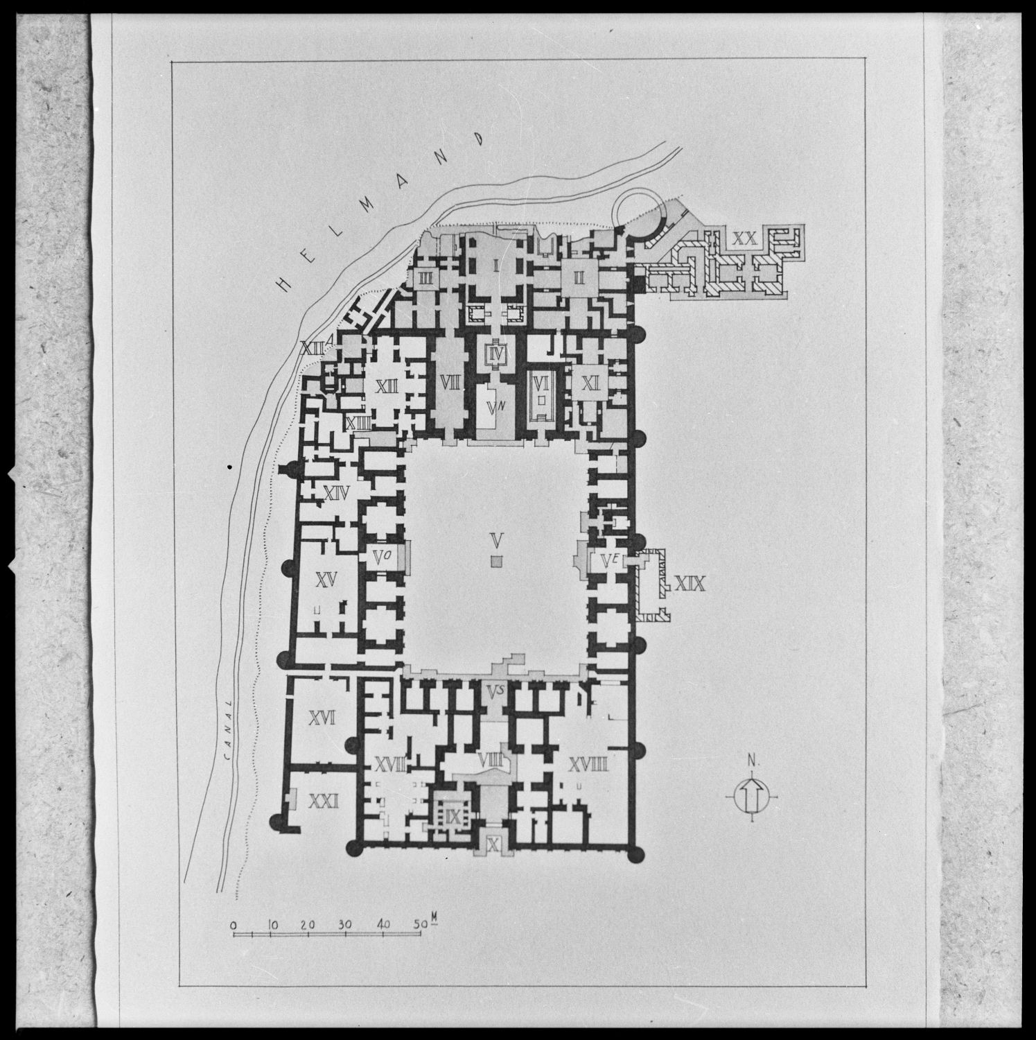 Plan of palace, from Daniel Schlumberger, <span style="font-style: italic;">Lashkari Bazar: Une residence royale ghaznévide et ghoride. Part 1A: L’architecture.</span> Paris: Diffusion de Boccard, 1978.