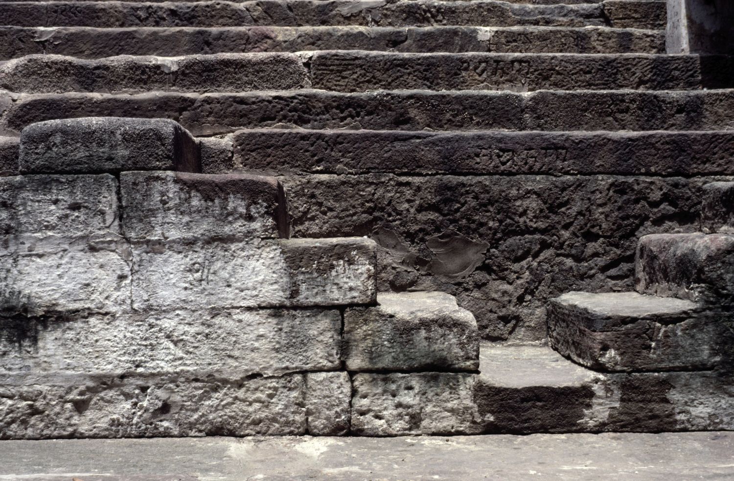 View of stairs between pavilions showing break of the main staircase into small flights at right angles.