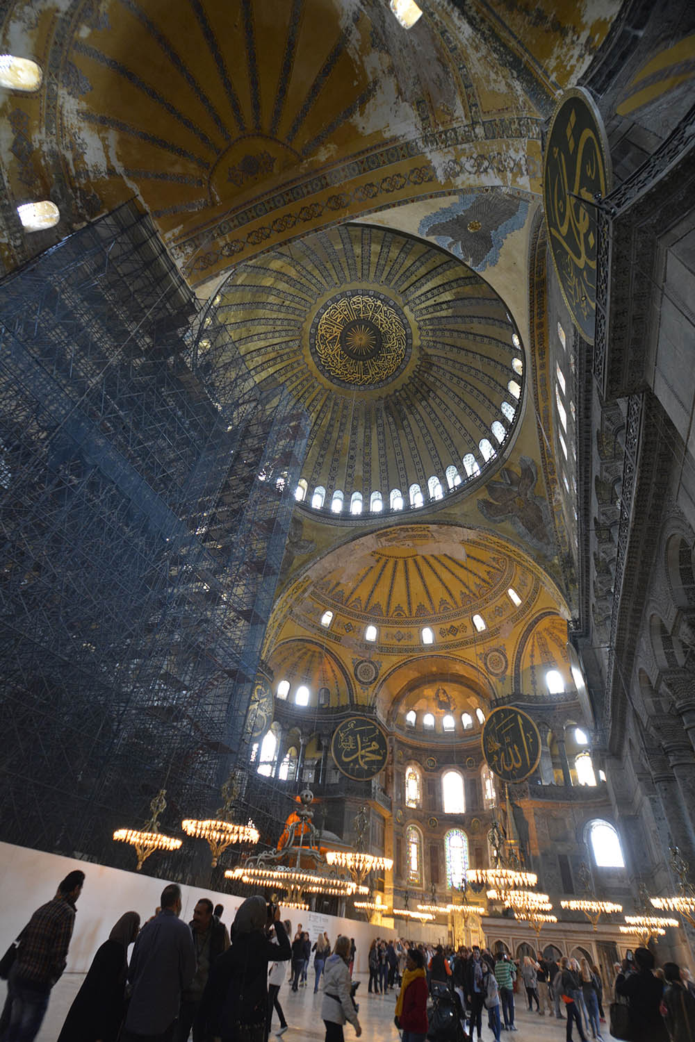 View of the dome and apse from the central nave, taken while under restoration.