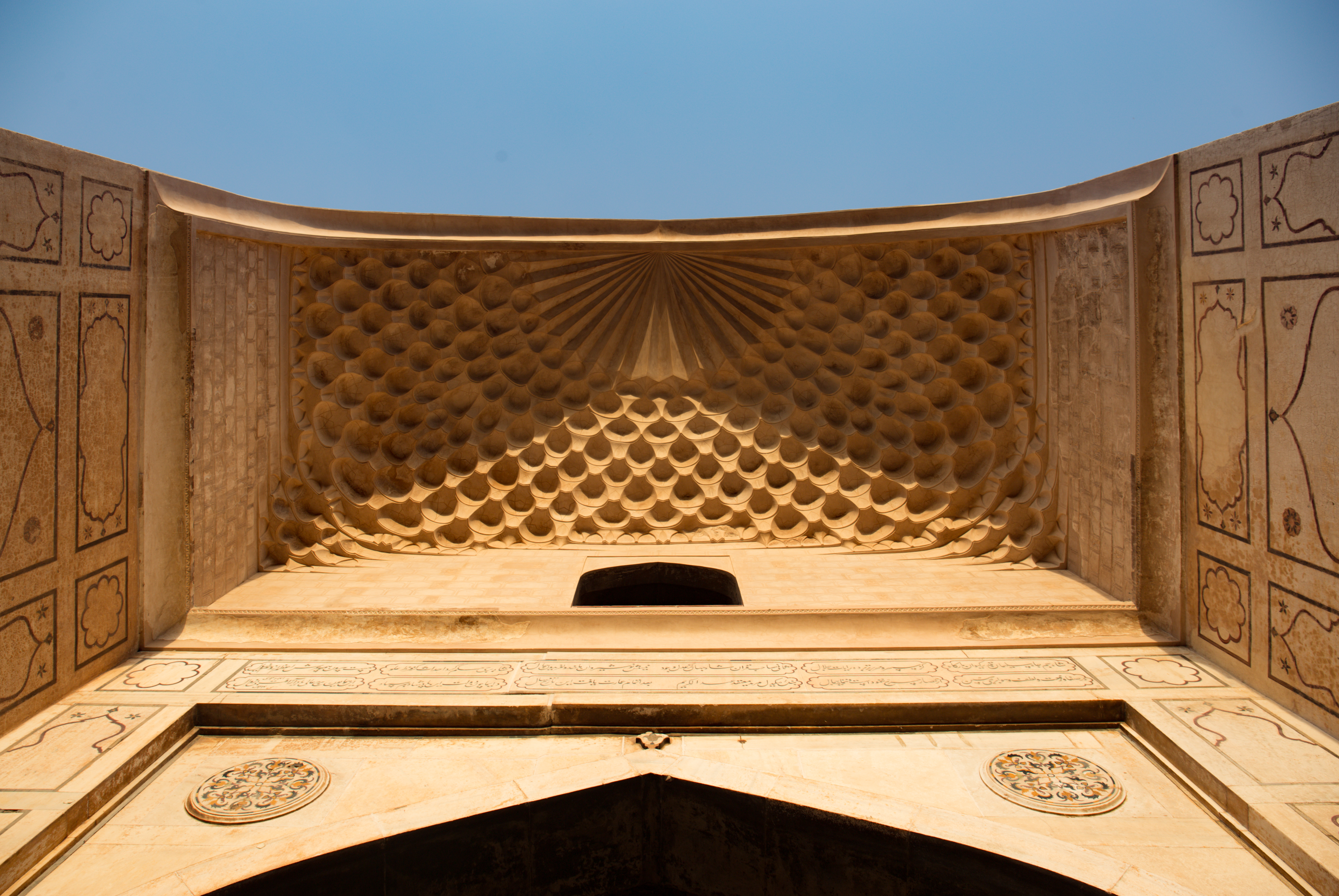 Shah Burj Gate Restoration - <p>The underside of entry <em>iwan</em> showing the restored <em>muqarnas</em></p>