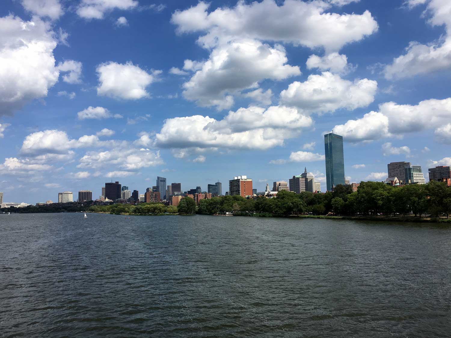 <p>View from the Harvard Bridge to Back Bay across the Charles River</p>