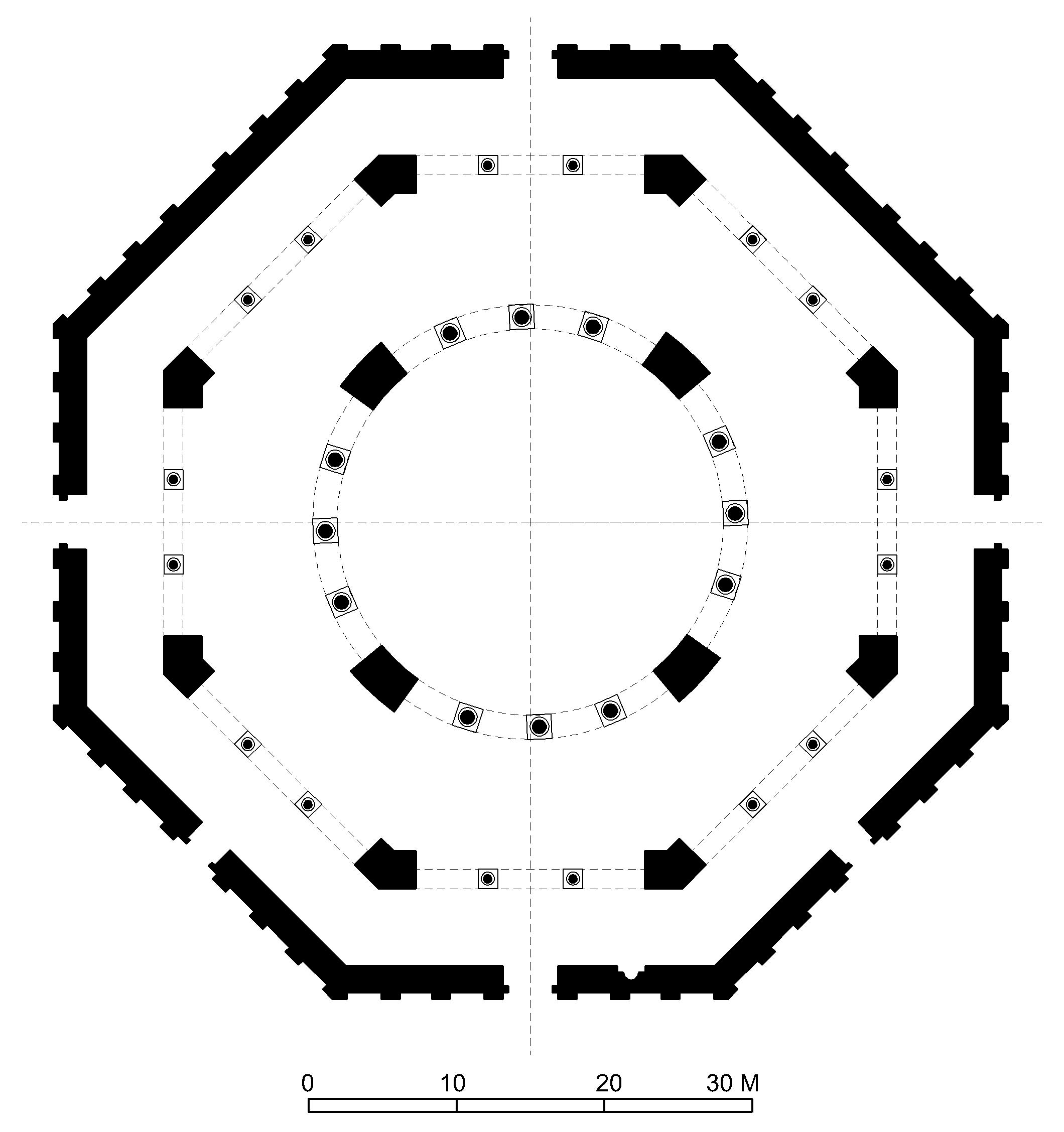 Qubba al-Sakhra - Floor plan of mosque in AutoCAD 2000 format. Click the download button to download a zipped file containing the .dwg file. 
