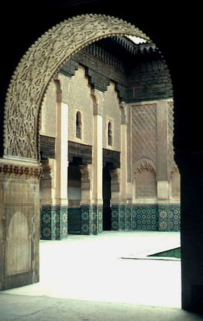 Ben Youssef Madrasa - View through arch into courtyard