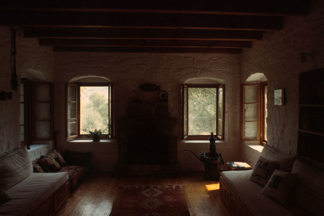 Interior view showing plastered walls and cool environs