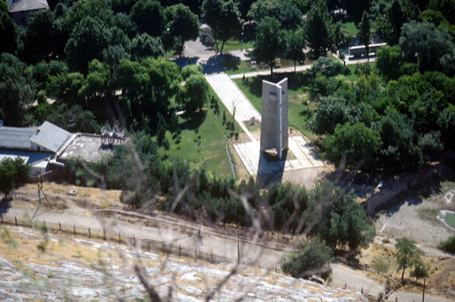 Aerial view of the memorial plaza from the mountain