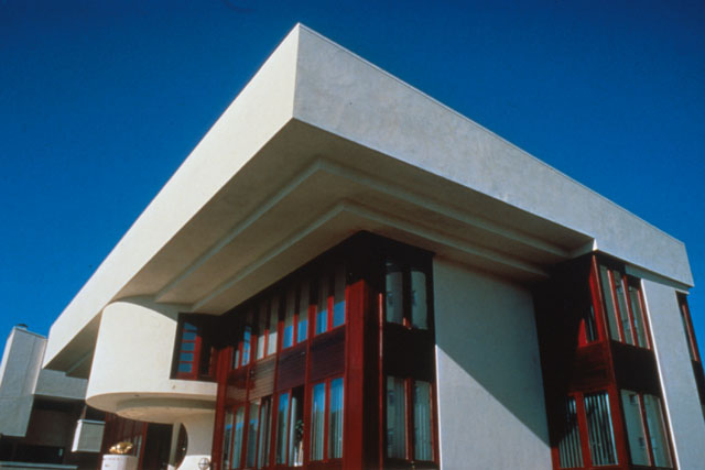 Exterior view showing projecting corner