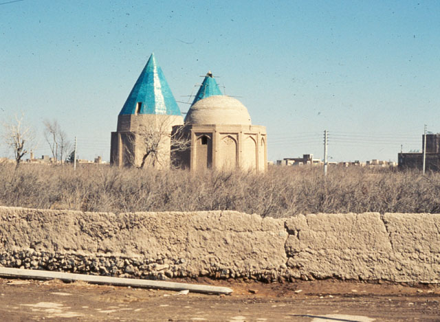 View looking at the Mausoleum of Khwaja Asil al-Din in front of Gunbad-i Sabz and Mausoleum of Sheikh Safi
