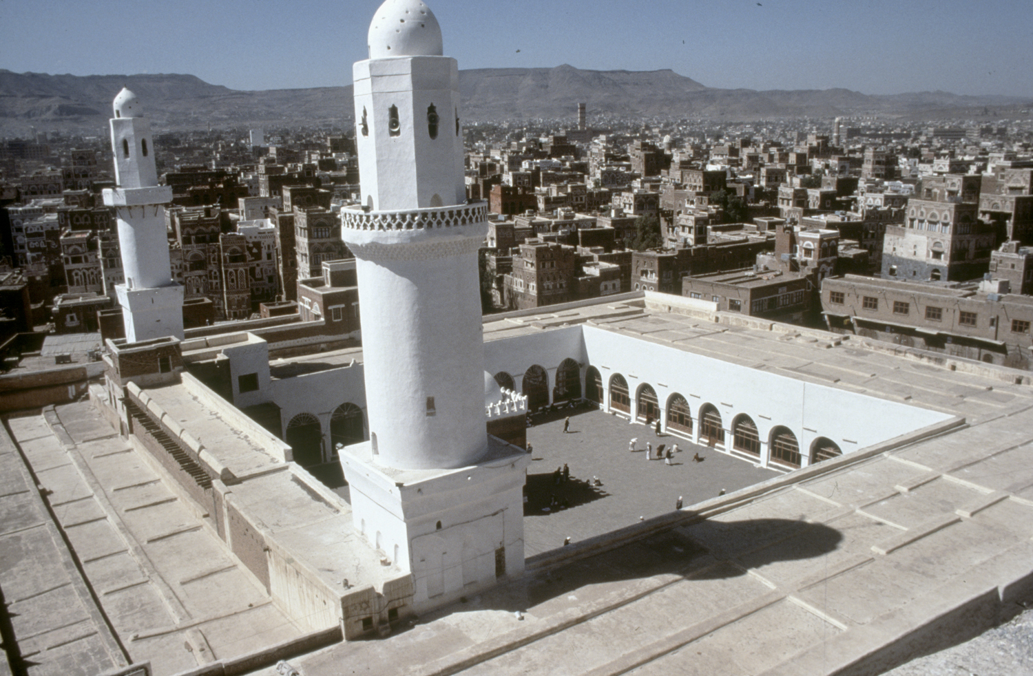 Jami' al-Kabir - Exterior view of mosque from above with minaret in the foreground
