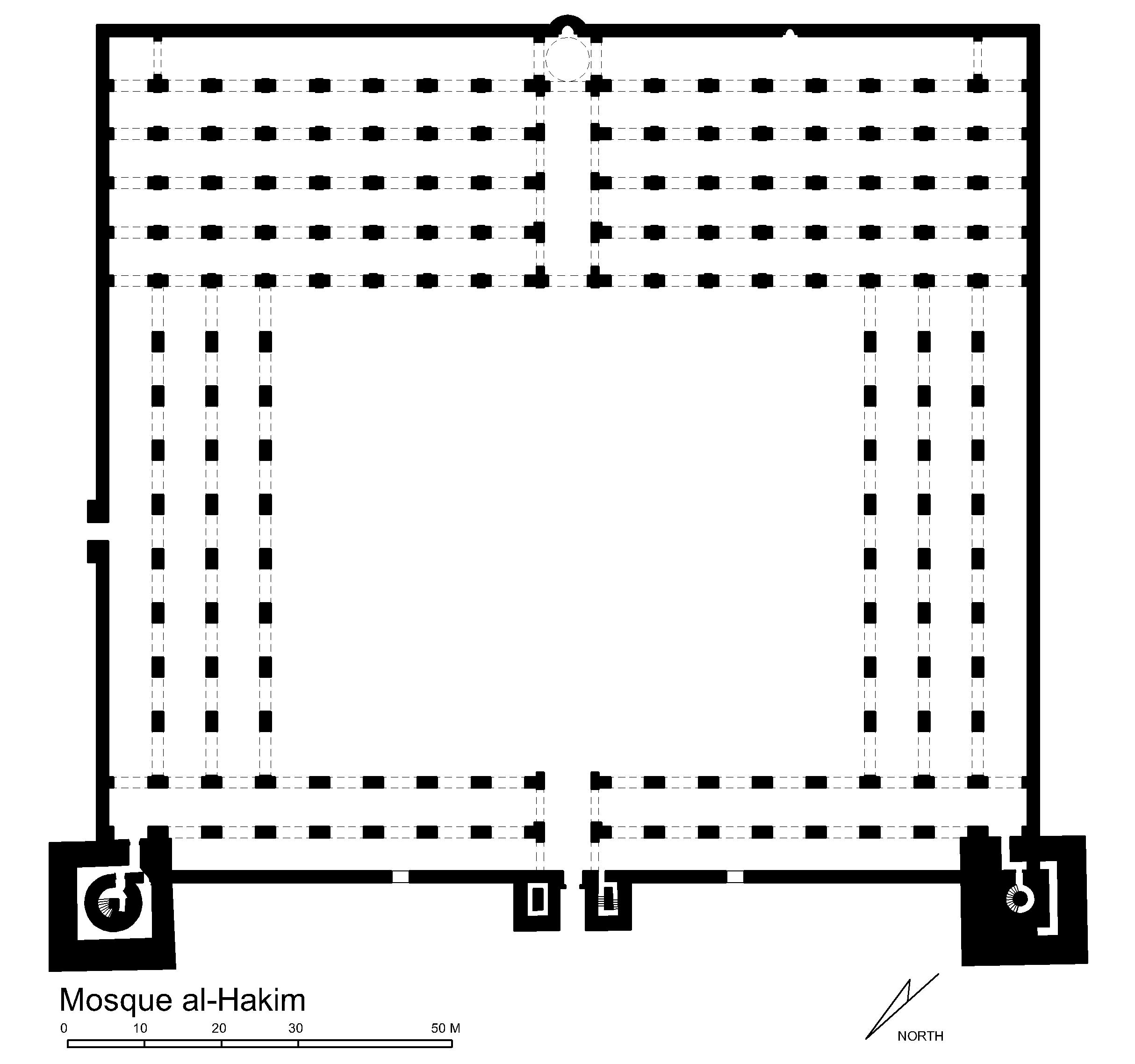 Jami' al-Hakim - Floor plan of mosque in AutoCAD 2000 format. Click the download button to download a zipped file containing the .dwg file. 
