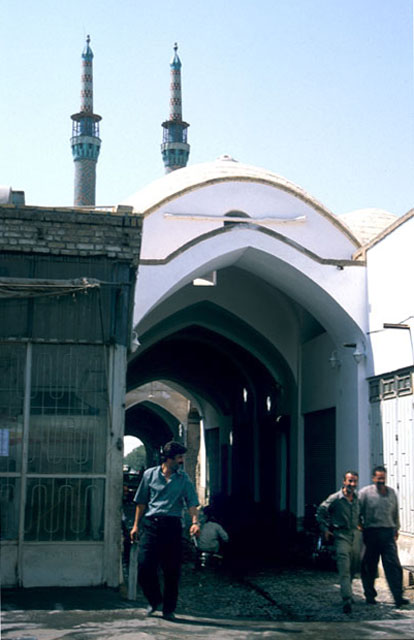 View of the bazaar entrance behind the tekiye, with minarets beyond