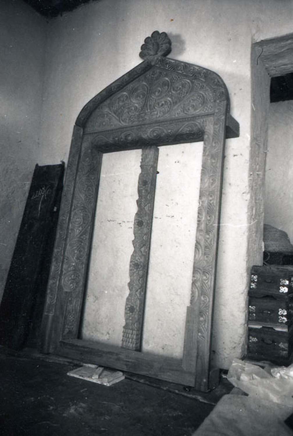 View of newly carved Swahili door