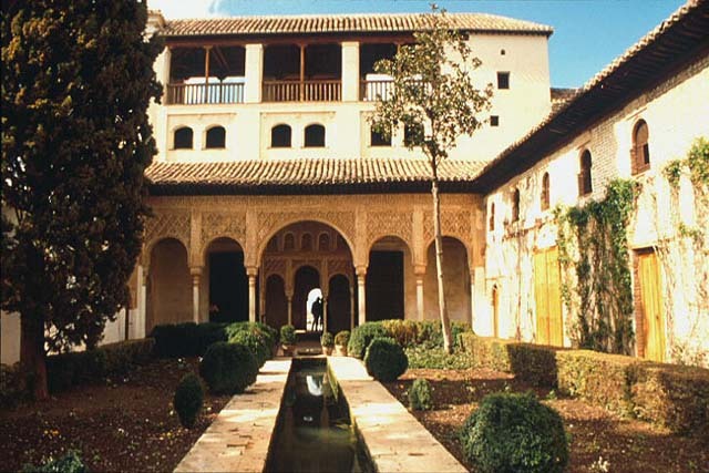 Acequía Court with central water channel and north pavilion
