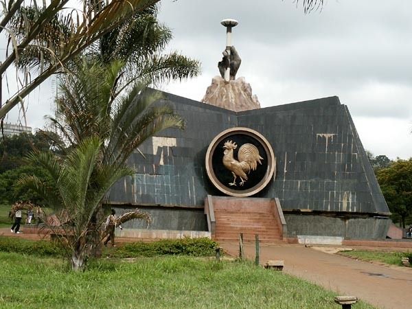 Exterior view, with rooster medallion and hand of Daniel Toroitich arap Moi holding a club