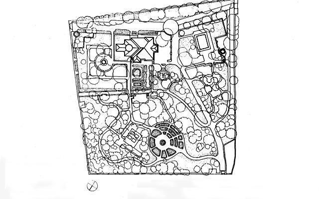 B&W drawing, site plan of the Aynalikavak Pavilion