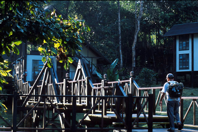 A steel supported wooden walkway