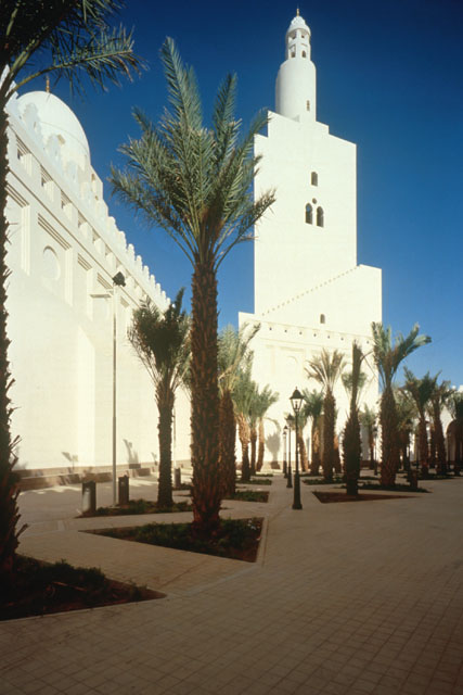 Exterior view showing Maghrebi walls and minaret