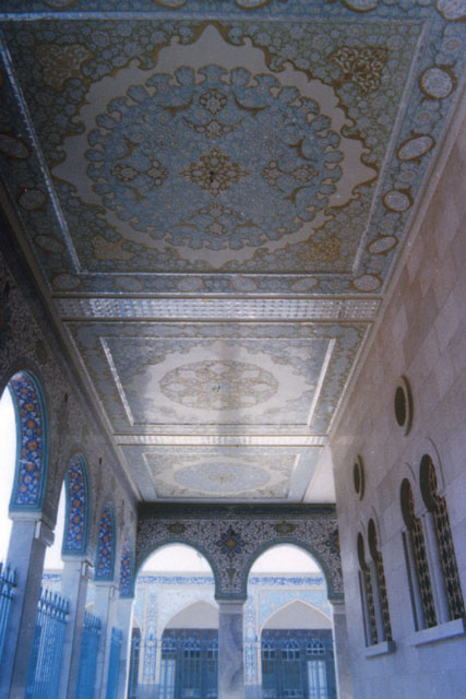 Interior detail showing tile worked ceiling and walls