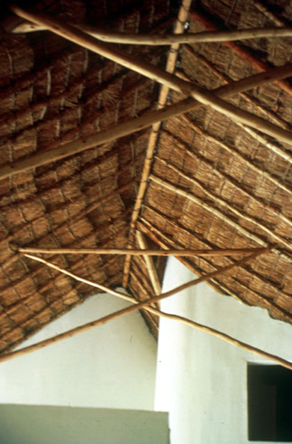 Exposed wood strcuture supporting the thatch roof