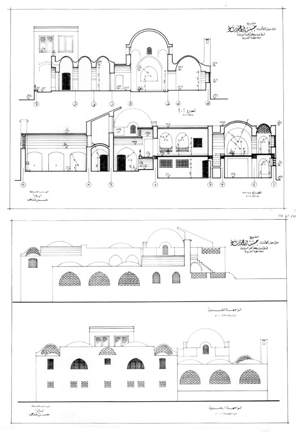 North and west elevations, sections