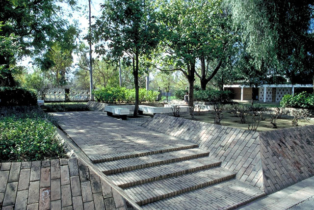 Paved and shaded seating areas