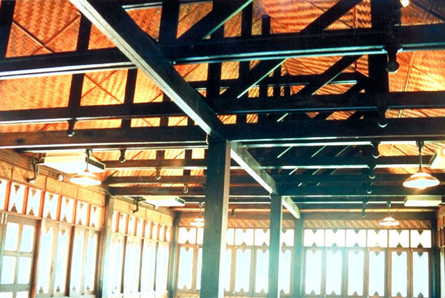 Interior, wooden roof structure