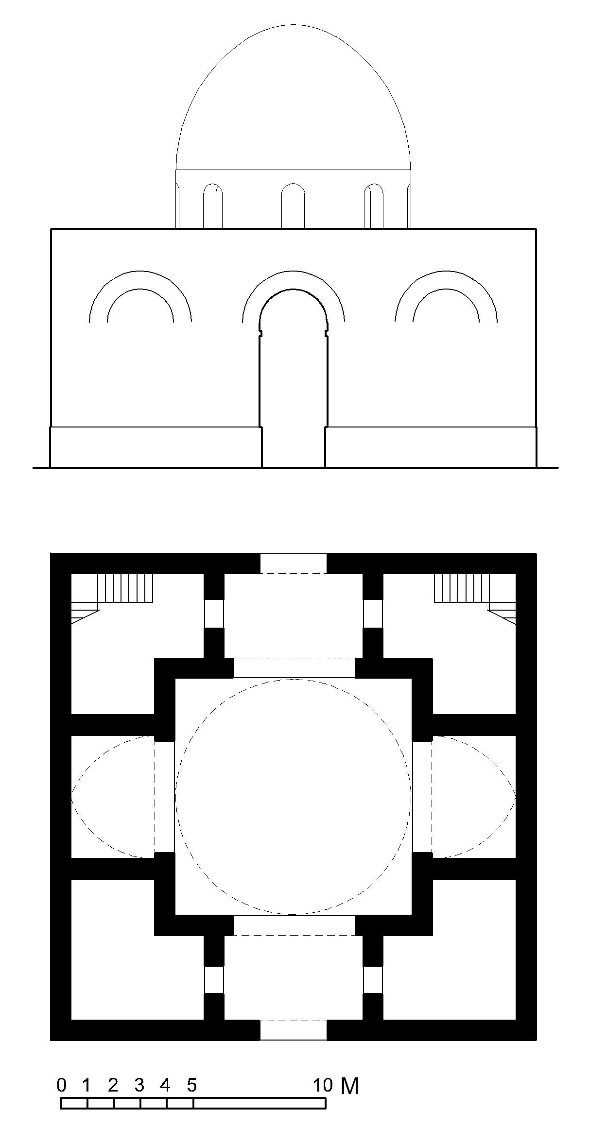 Umayyad Palace at Amman - Floor plan and section of qasr in AutoCAD 2000 format. Click the download button to download a zipped file containing the .dwg file. 