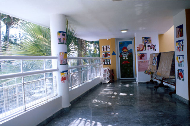 Interior view of classroom showing use of glazing for safety