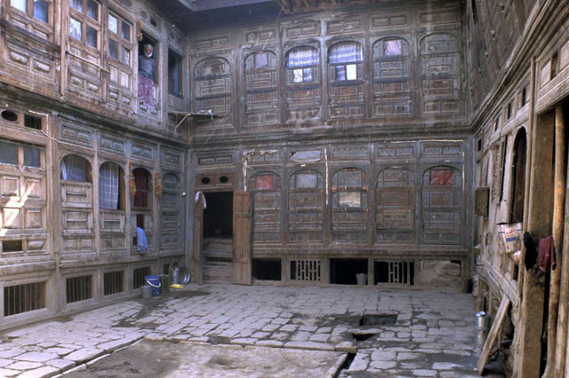 Vernacular Housing of Kabul - Zaman House, carved wooden façades of courtyard