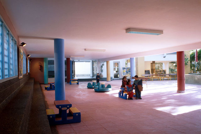 Exterior view of play area underneath shelter