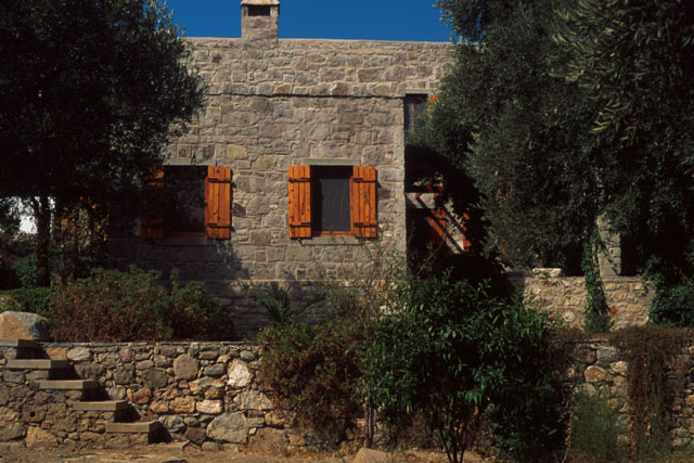 Exterior view showing stone construction