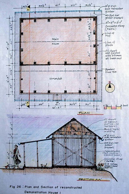 Participatory Action Research Project - Plan and section, demonstration house 1