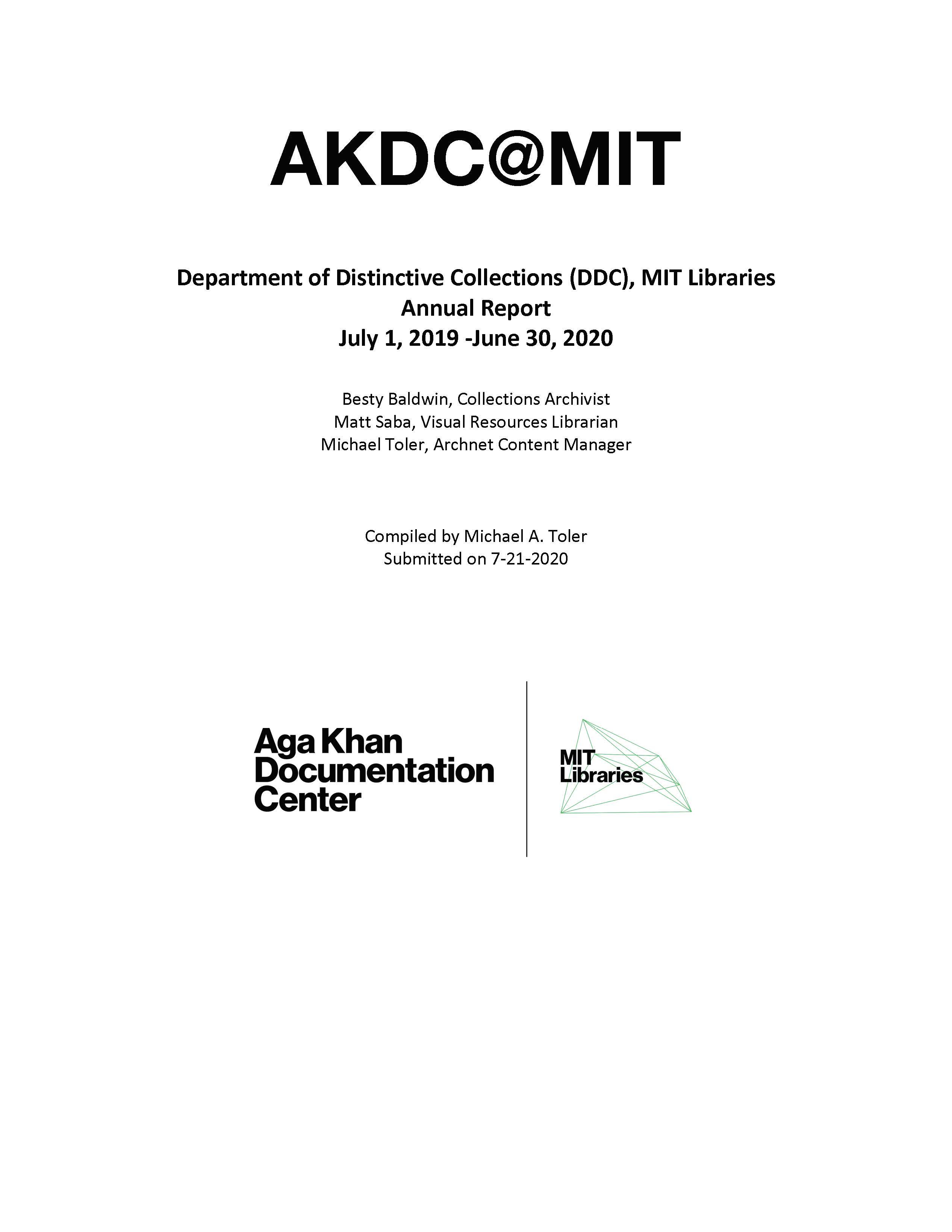 Aga Khan Documentation Center, MIT Libraries, FY2020